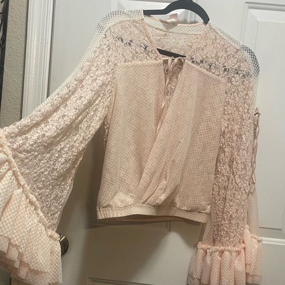 Tops - NWT HAH | Tops | Hah Hot As Hell Light Baby Pink Lace Bell Sleeves ...